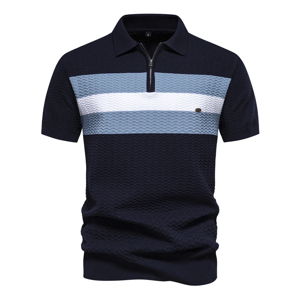 2024 New Summer Ribbed Knit Polo Shirt for Men Breathable and Cool Brand Quality Mens Textured Polo Shirts