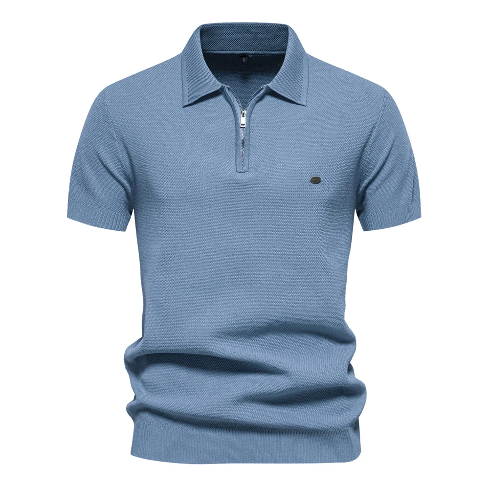 2024 New Summer Ribbed Knit Polo Shirt for Men Breathable and Cool Brand Quality Mens Textured Polo Shirts