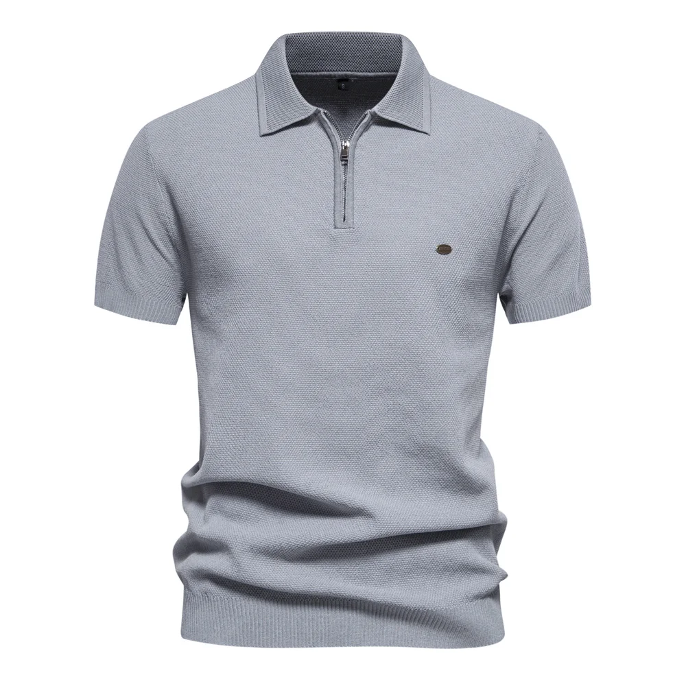 2024 New Summer Ribbed Knit Polo Shirt for Men Breathable and Cool Brand Quality Mens Textured Polo Shirts