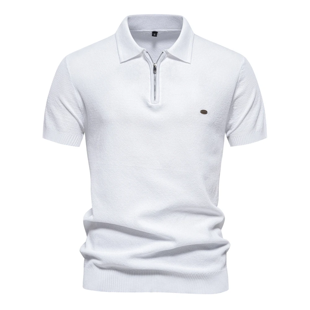 2024 New Summer Ribbed Knit Polo Shirt for Men Breathable and Cool Brand Quality Mens Textured Polo Shirts