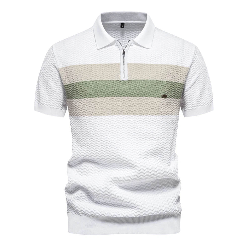 2024 New Summer Ribbed Knit Polo Shirt for Men Breathable and Cool Brand Quality Mens Textured Polo Shirts