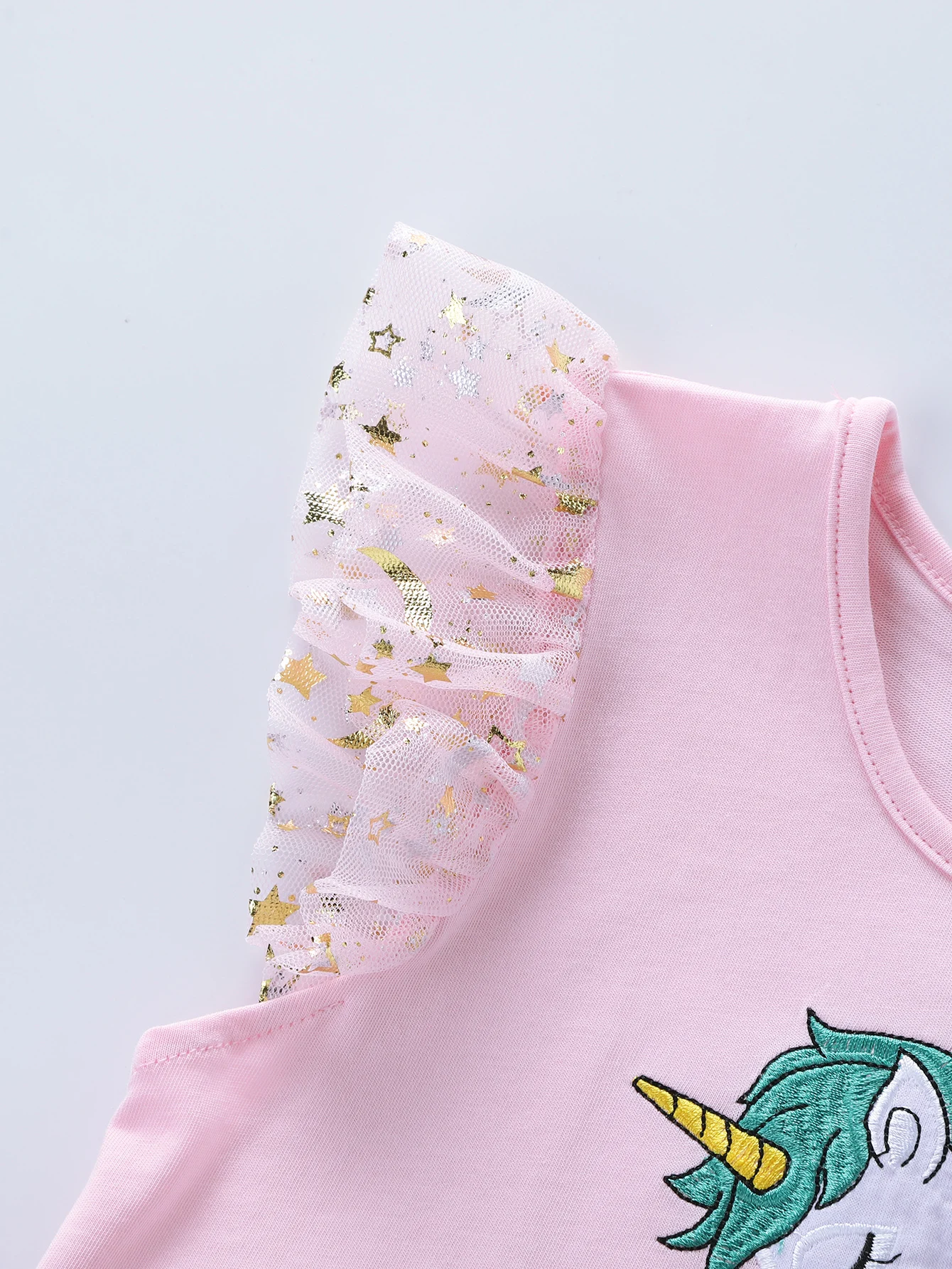 Summer New Girl's Cotton Unicorn Embroidered Mesh Spliced Sleeveless Dress SH1701