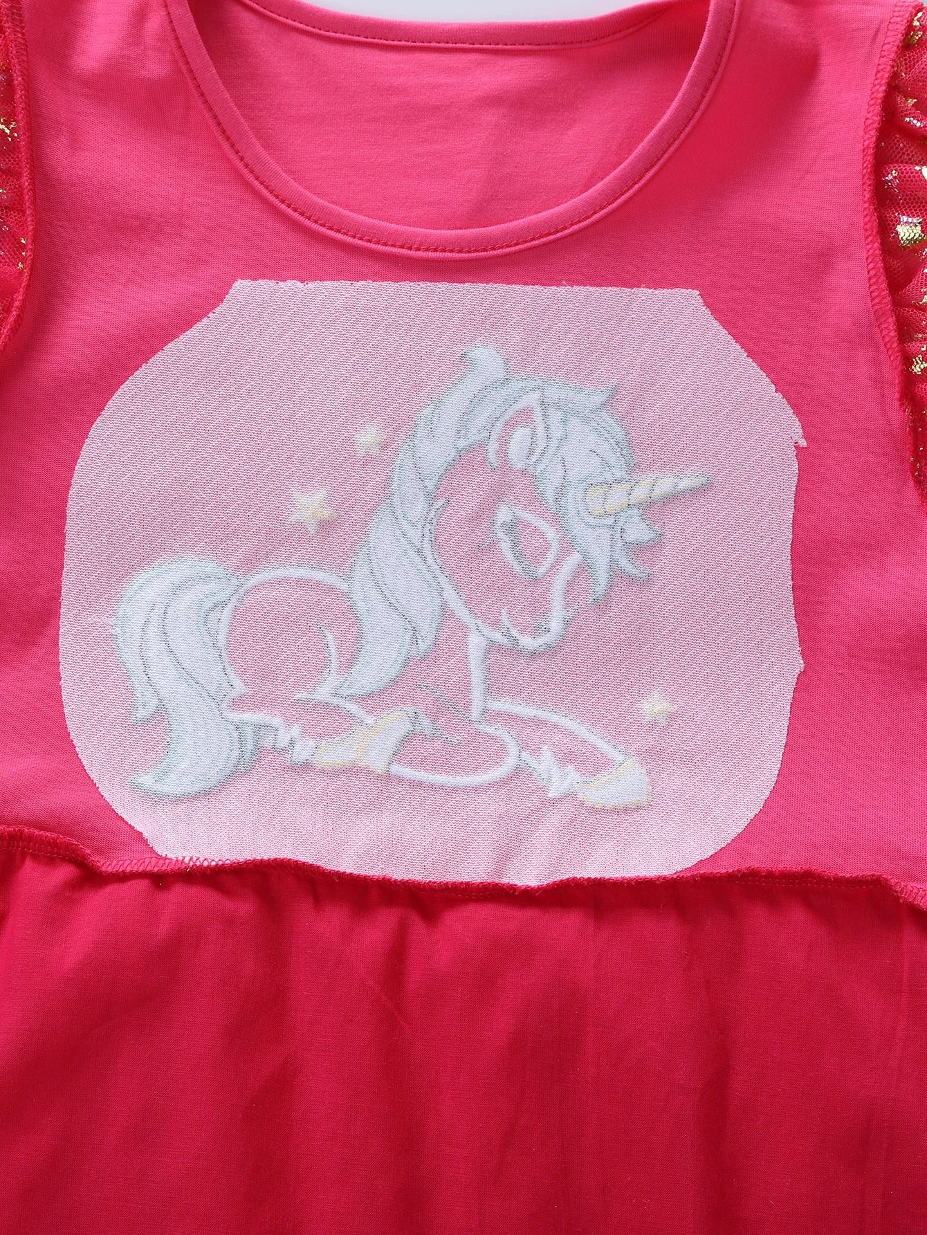 Summer New Girl's Cotton Unicorn Embroidered Mesh Spliced Sleeveless Dress SH1701