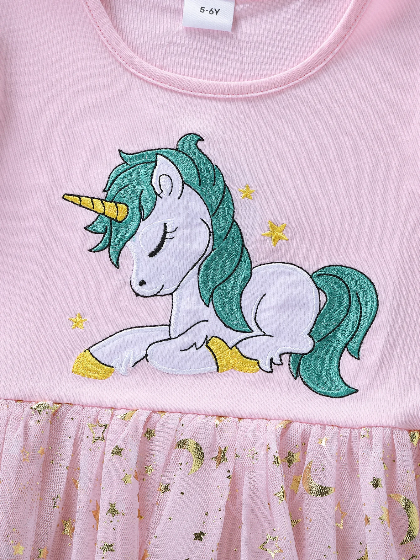Summer New Girl's Cotton Unicorn Embroidered Mesh Spliced Sleeveless Dress SH1701