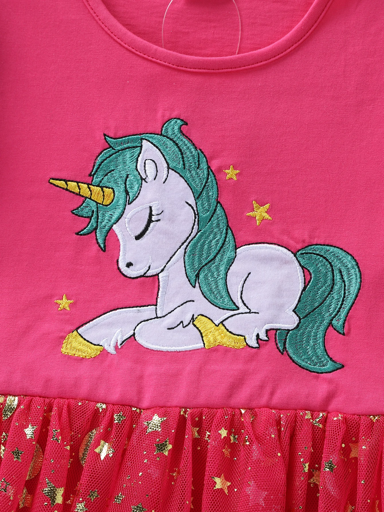 Summer New Girl's Cotton Unicorn Embroidered Mesh Spliced Sleeveless Dress SH1701