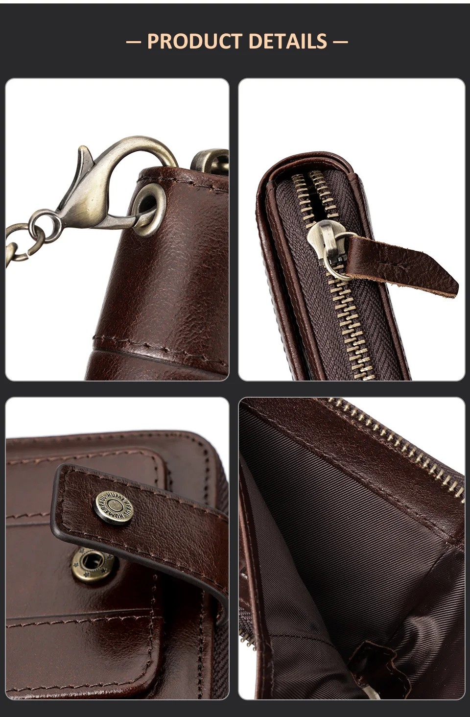 HUMERPAUL Genuine Leather Men's Wallet RFID Male Credit Card Holder with ID Window Multifunction Storage Bag Zipper Coin Purse