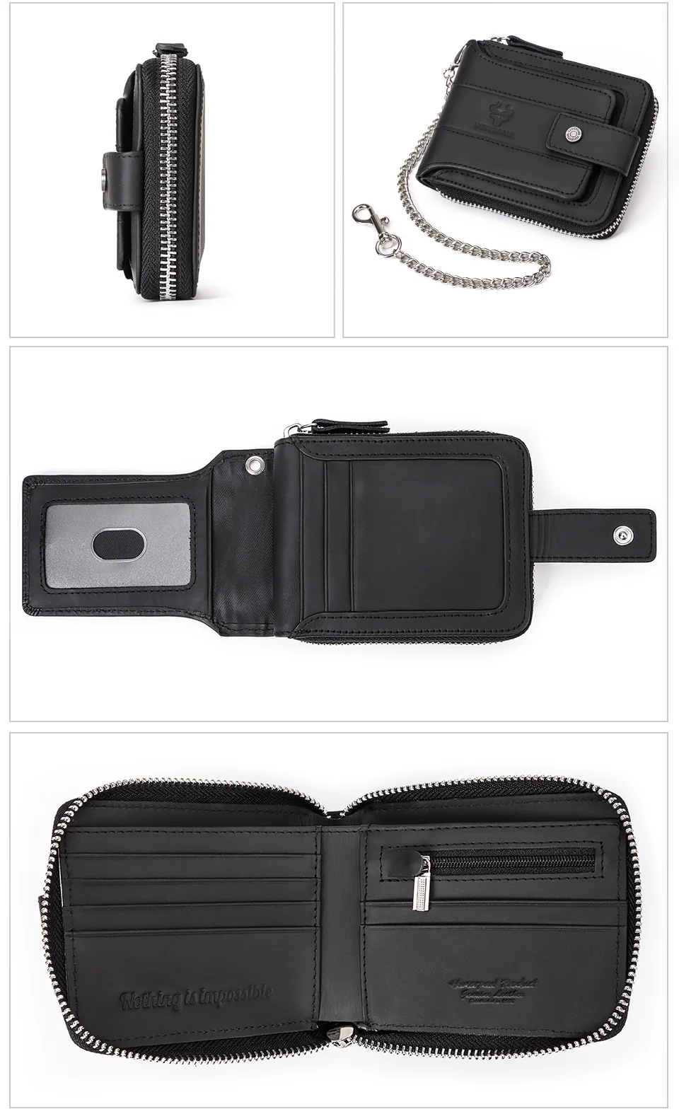 HUMERPAUL Genuine Leather Men's Wallet RFID Male Credit Card Holder with ID Window Multifunction Storage Bag Zipper Coin Purse
