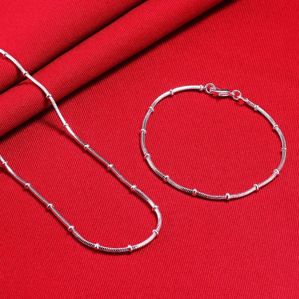 Fine Top brands 925 Sterling Silver bracelets neckalce Jewelry sets beads Snake bone chain for women man Wedding Party Gifts