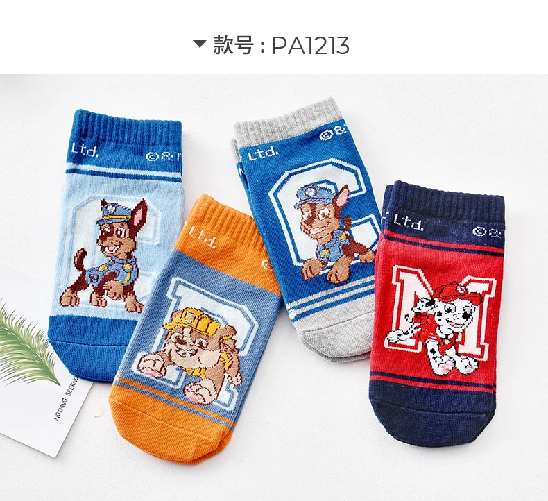 4Pairs Genuine Paw Patrol Kids Cotton Socks Non Slip Boy Cute Cartoon Socks Chase Marshall Rubble for Children Baby Indoor Socks