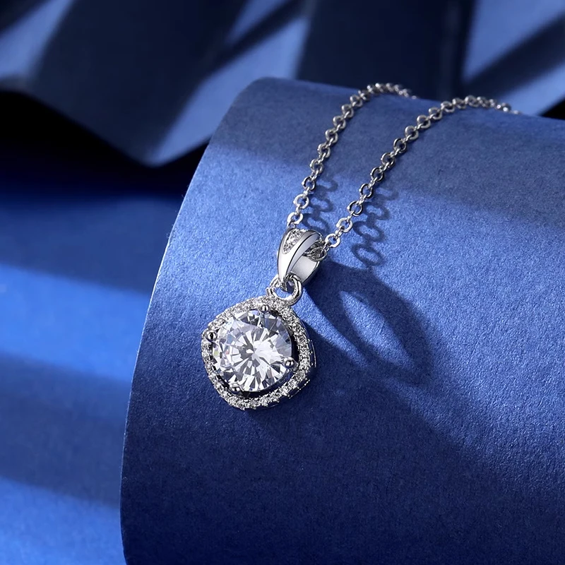 Silver 925 6 Prong Moissanite Pendant Necklace for Women Trendy Design D Color VVS Pass Diamond Testing Jewelry with Box GRA