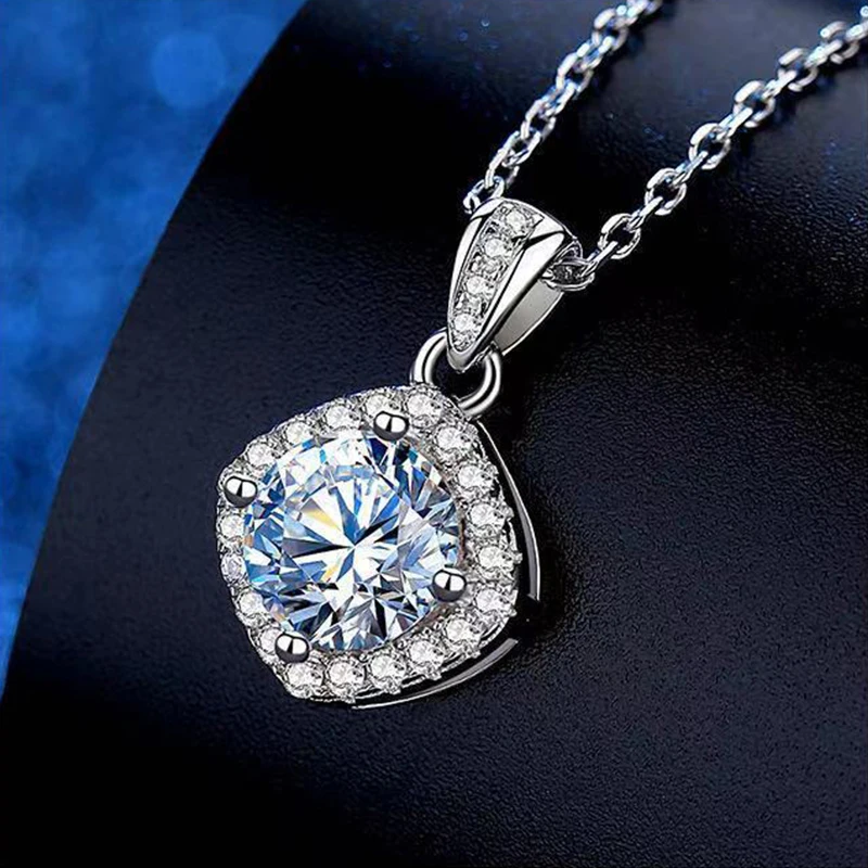 Silver 925 6 Prong Moissanite Pendant Necklace for Women Trendy Design D Color VVS Pass Diamond Testing Jewelry with Box GRA