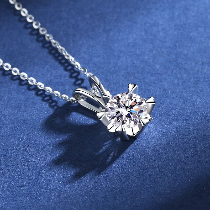Silver 925 6 Prong Moissanite Pendant Necklace for Women Trendy Design D Color VVS Pass Diamond Testing Jewelry with Box GRA