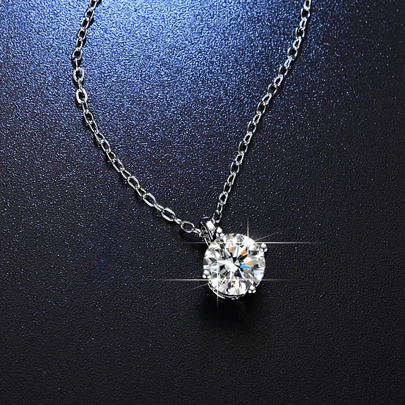 Silver 925 6 Prong Moissanite Pendant Necklace for Women Trendy Design D Color VVS Pass Diamond Testing Jewelry with Box GRA