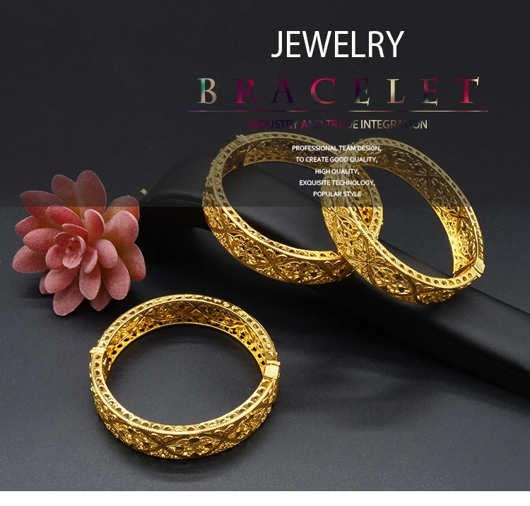 Dubai Gold Color Bangles For Women Gold Plated Indian African Hard Bracelets Charm Wedding Ethiopian Arabic Hand Jewelry Luxury