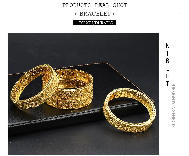Dubai Gold Color Bangles For Women Gold Plated Indian African Hard Bracelets Charm Wedding Ethiopian Arabic Hand Jewelry Luxury