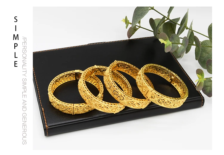 Dubai Gold Color Bangles For Women Gold Plated Indian African Hard Bracelets Charm Wedding Ethiopian Arabic Hand Jewelry Luxury