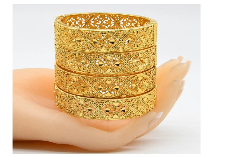 Dubai Gold Color Bangles For Women Gold Plated Indian African Hard Bracelets Charm Wedding Ethiopian Arabic Hand Jewelry Luxury