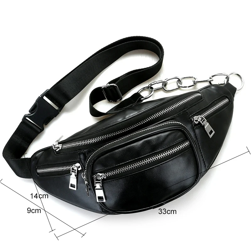 Women chest Pack Punk Bag Solid PU leather handbag Women's Belt Waist Bag Women Waist Pack cell phone Bags