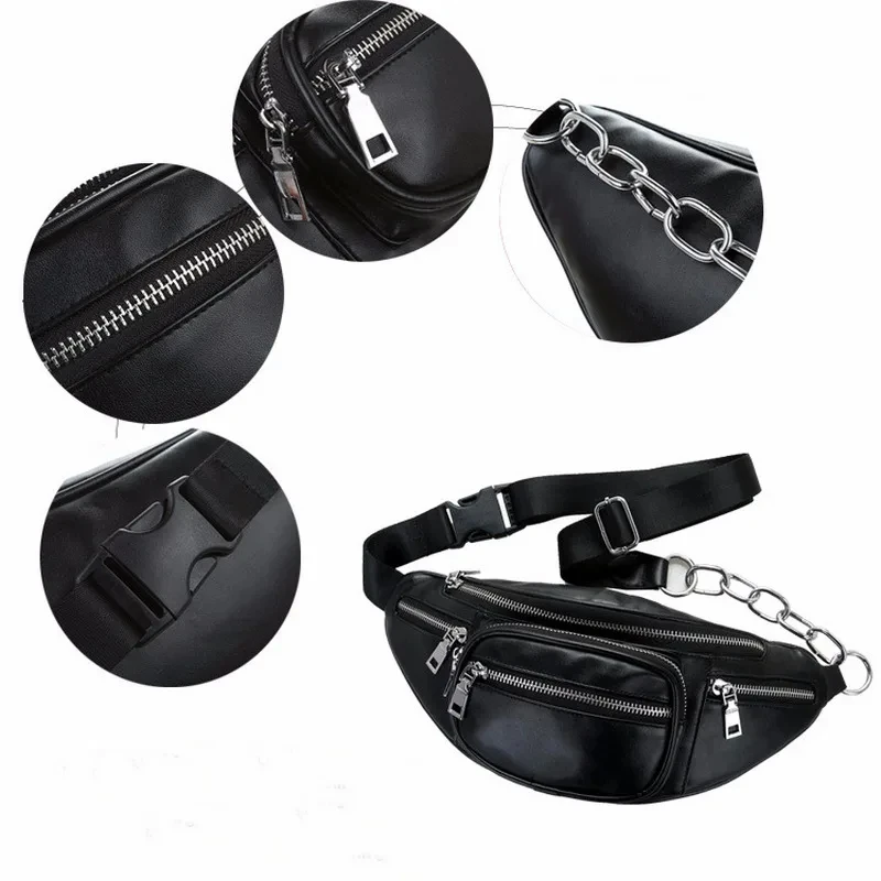 Women chest Pack Punk Bag Solid PU leather handbag Women's Belt Waist Bag Women Waist Pack cell phone Bags