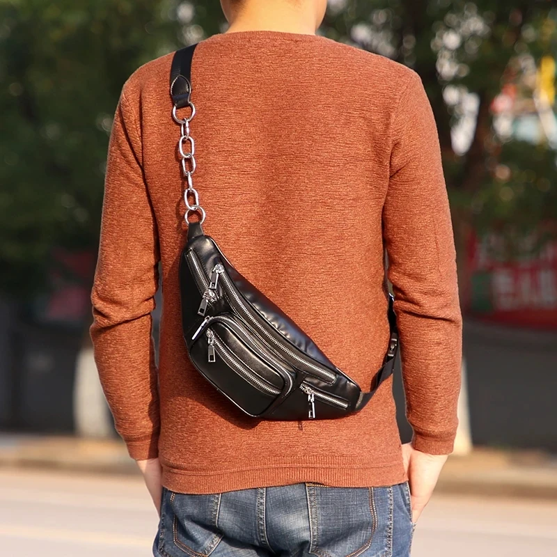 Women chest Pack Punk Bag Solid PU leather handbag Women's Belt Waist Bag Women Waist Pack cell phone Bags