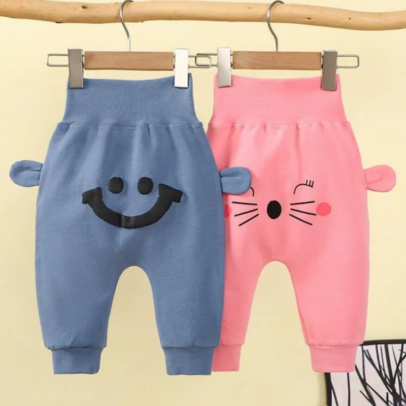 Autumn Infant Thickened Cotton Pants Baby Cartoon Print Trousers Winter Newborn Boys Girls' Big Hip Circumference Pants Clothing