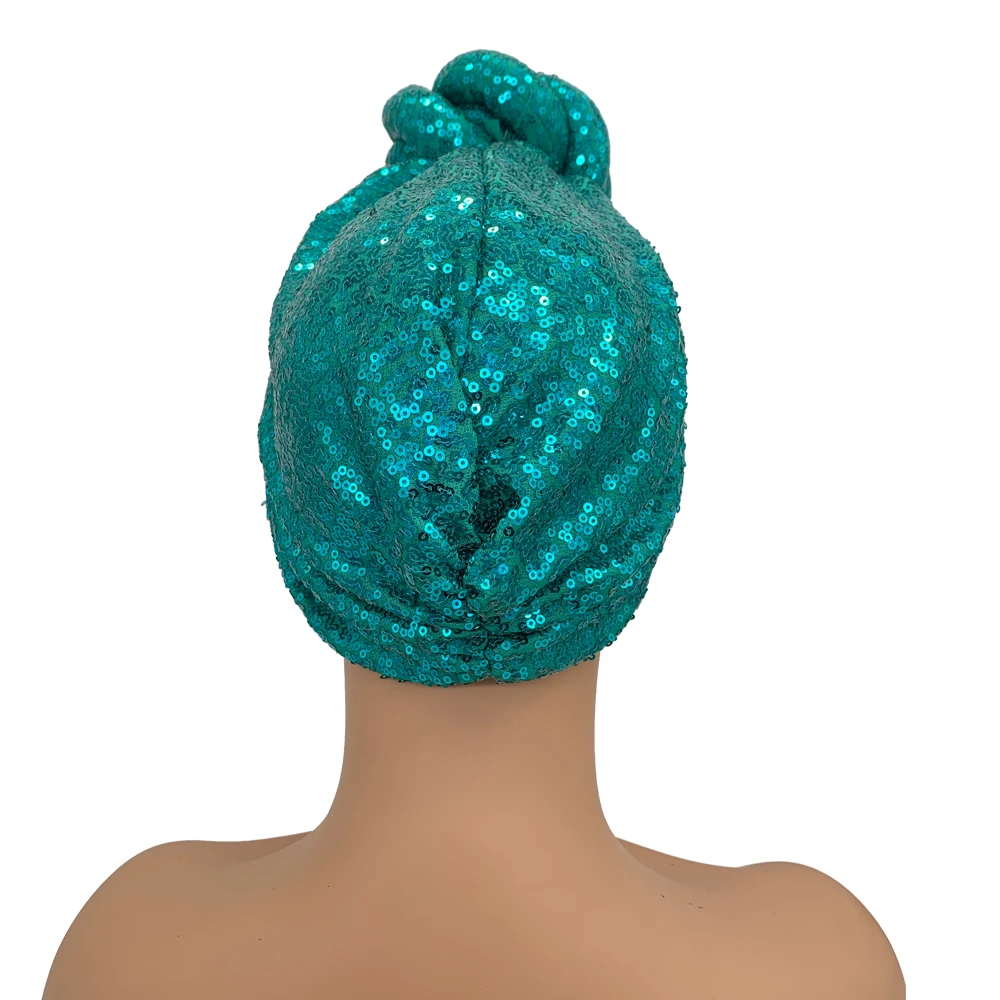 Sequins Twisted Flower Turban Cap for Women Fashion African Female Head Wraps Muslim Headscarf Bonnet Turbante Mujer