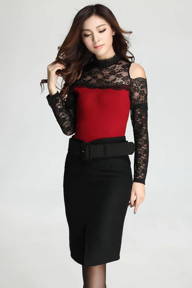 Fashion new large size high waist fashion casual mid-length wool pencil skirt women's skirts women.