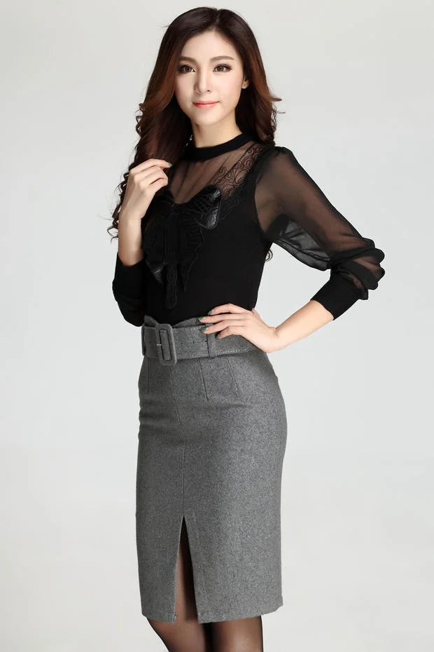 Fashion new large size high waist fashion casual mid-length wool pencil skirt women's skirts women.