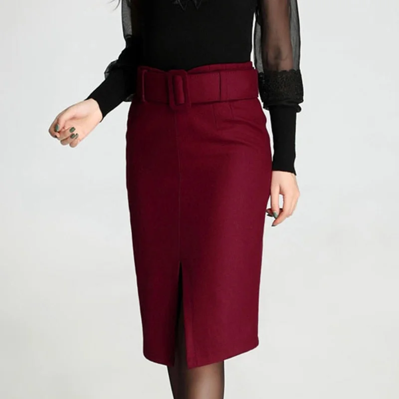 Fashion new large size high waist fashion casual mid-length wool pencil skirt women's skirts women.