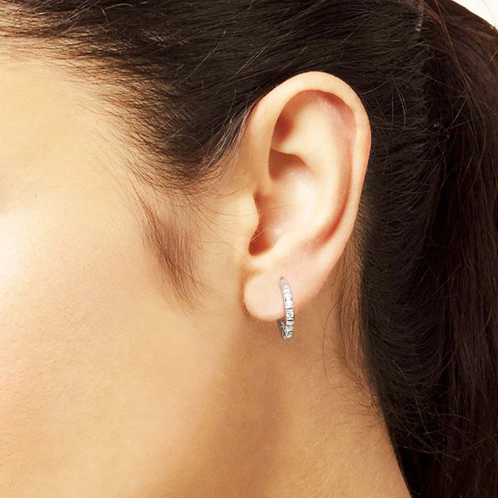 White Zircon Creole Hinged Hoop Earrings Europe Fine Jewelry For Women Gift In Real 925 Sterling Silver