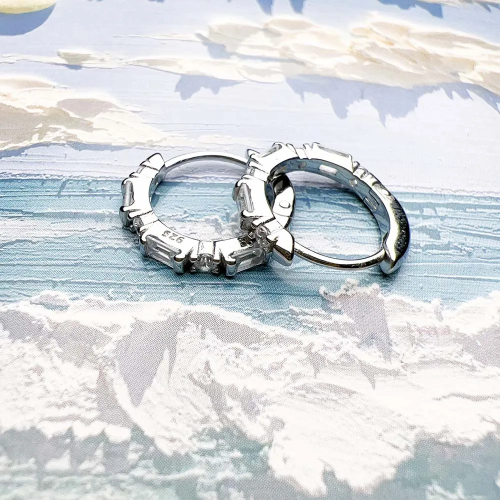 White Zircon Creole Hinged Hoop Earrings Europe Fine Jewelry For Women Gift In Real 925 Sterling Silver