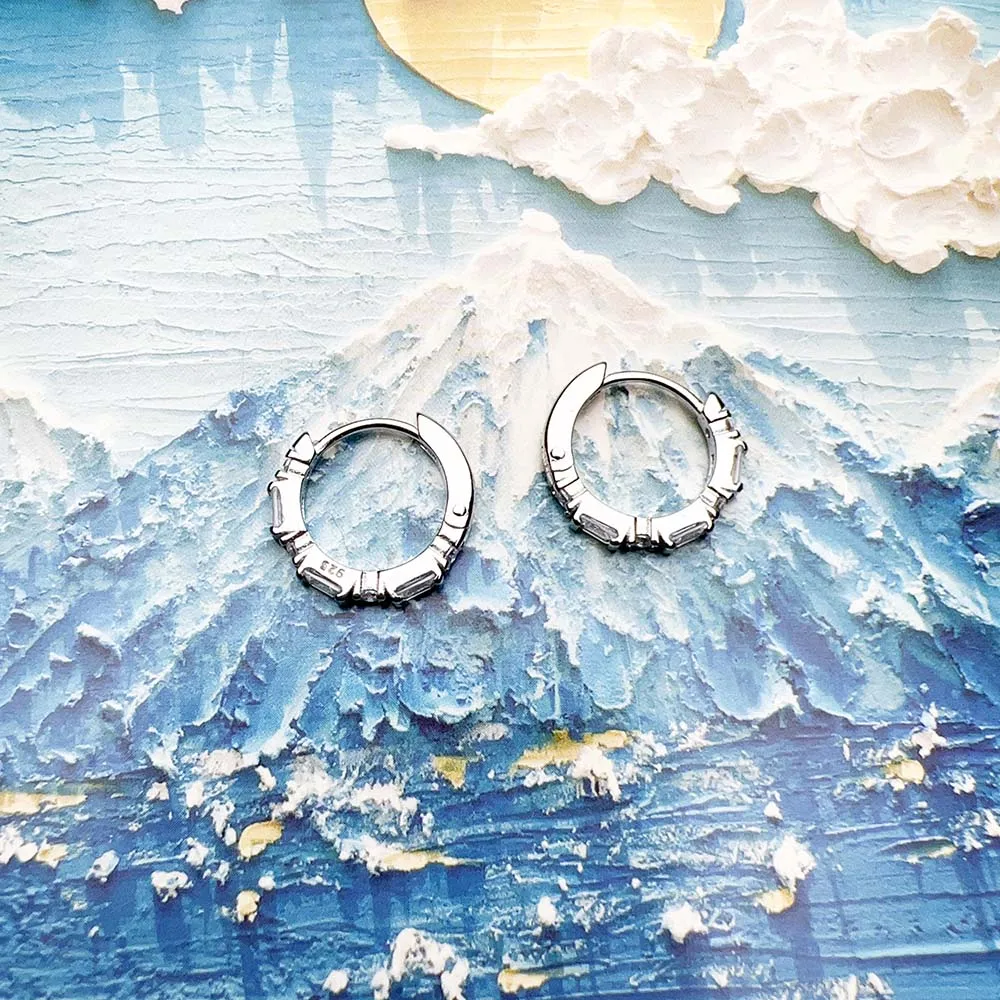 White Zircon Creole Hinged Hoop Earrings Europe Fine Jewelry For Women Gift In Real 925 Sterling Silver