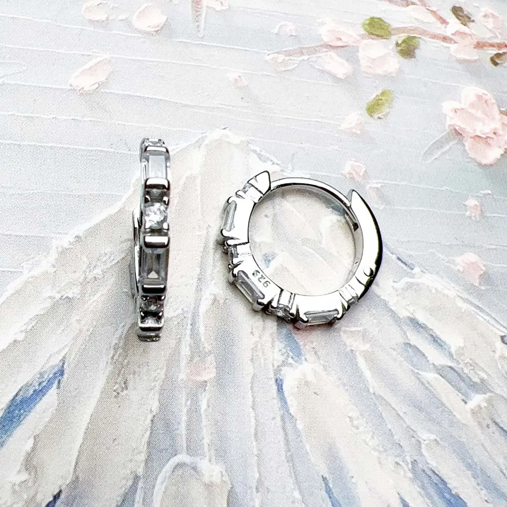 White Zircon Creole Hinged Hoop Earrings Europe Fine Jewelry For Women Gift In Real 925 Sterling Silver
