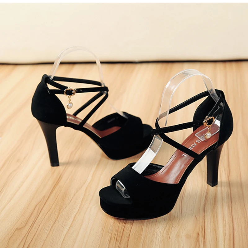 BCEBYL Summer New Casual Fashion Stiletto Heel Open Toe Buckle Solid Color Comfortable Sexy Banquet Women's Shoes