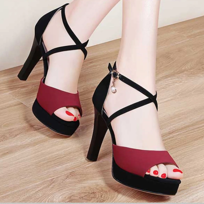BCEBYL Summer New Casual Fashion Stiletto Heel Open Toe Buckle Solid Color Comfortable Sexy Banquet Women's Shoes