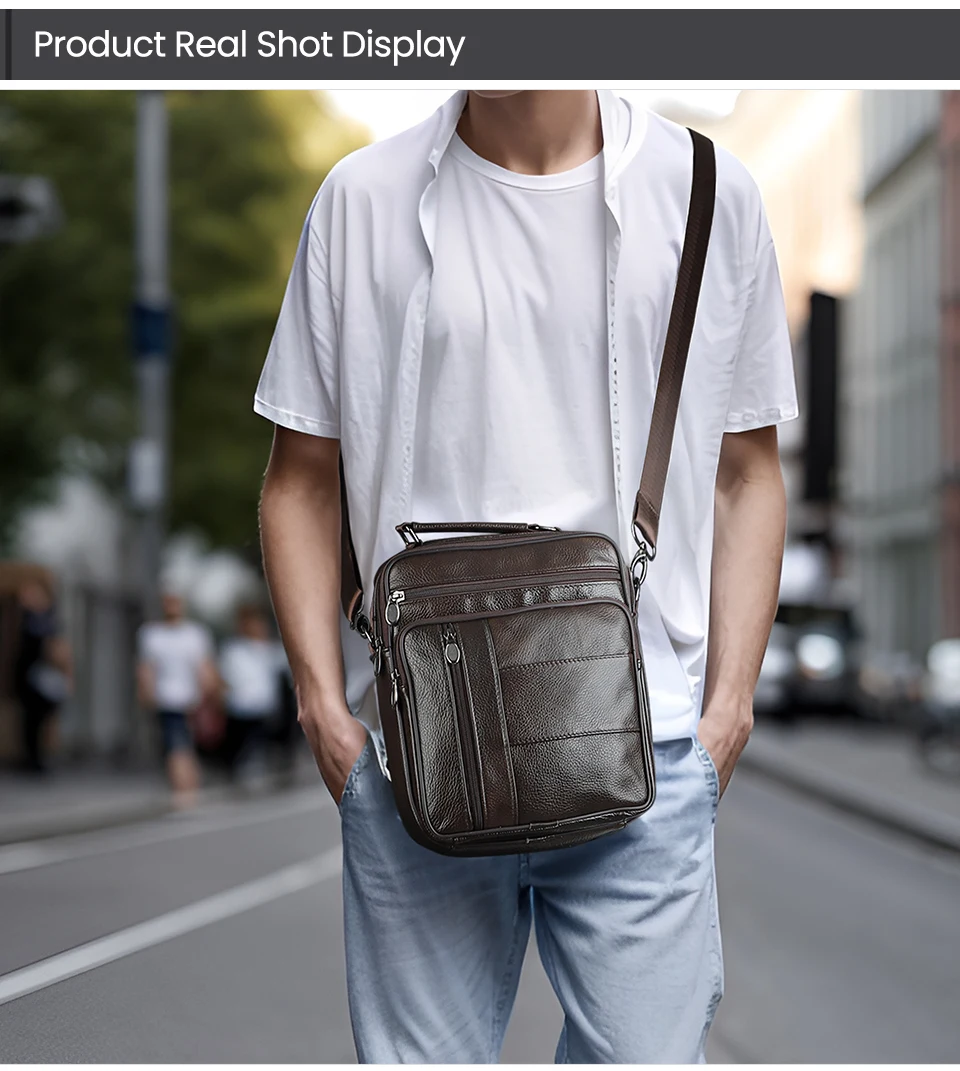 JOYIR Genuine Leather Men Messenger Sling Bag Satchel Bags for Male Multifunction Shoulder Bags Casual Crossbody Bag Handbag