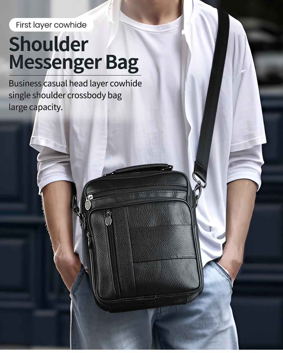 JOYIR Genuine Leather Men Messenger Sling Bag Satchel Bags for Male Multifunction Shoulder Bags Casual Crossbody Bag Handbag