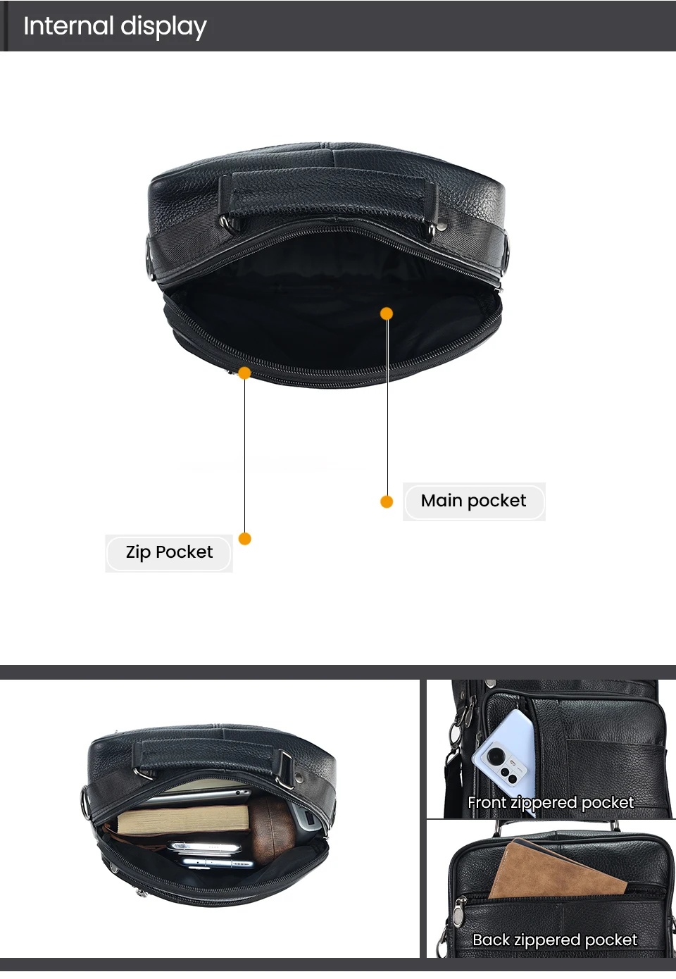 JOYIR Genuine Leather Men Messenger Sling Bag Satchel Bags for Male Multifunction Shoulder Bags Casual Crossbody Bag Handbag