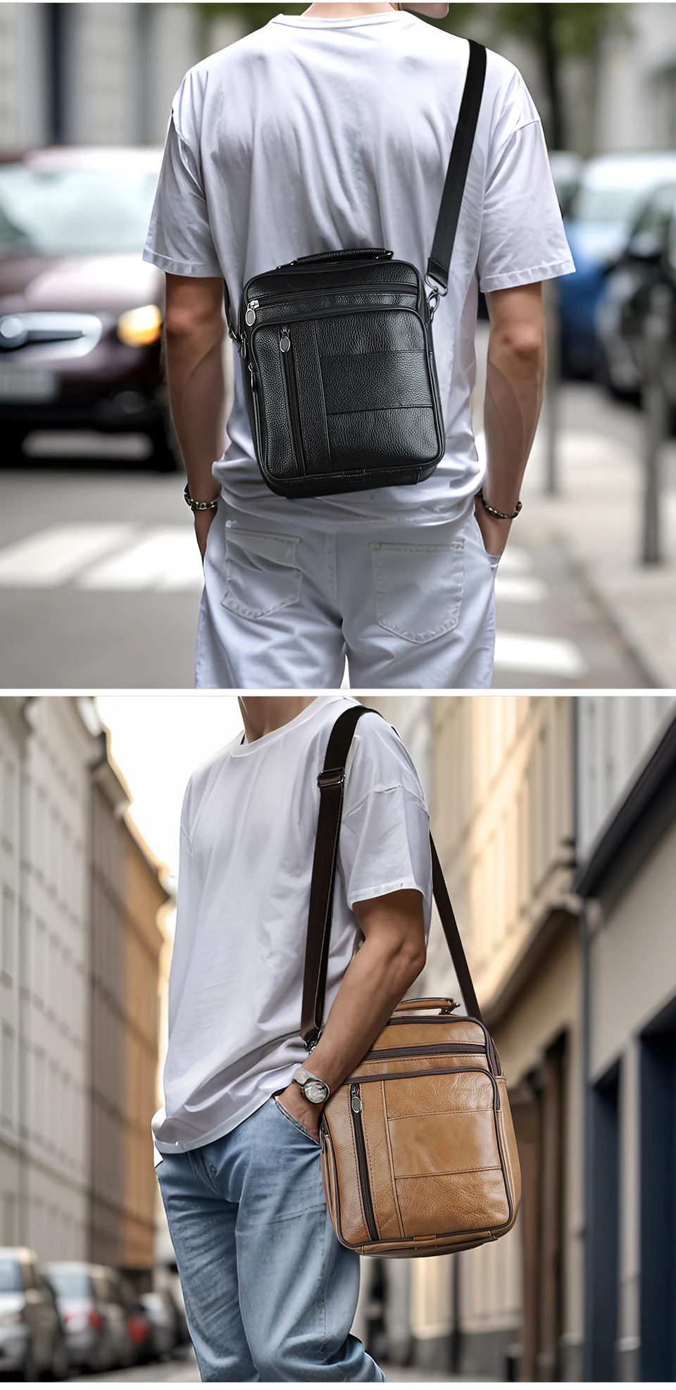JOYIR Genuine Leather Men Messenger Sling Bag Satchel Bags for Male Multifunction Shoulder Bags Casual Crossbody Bag Handbag