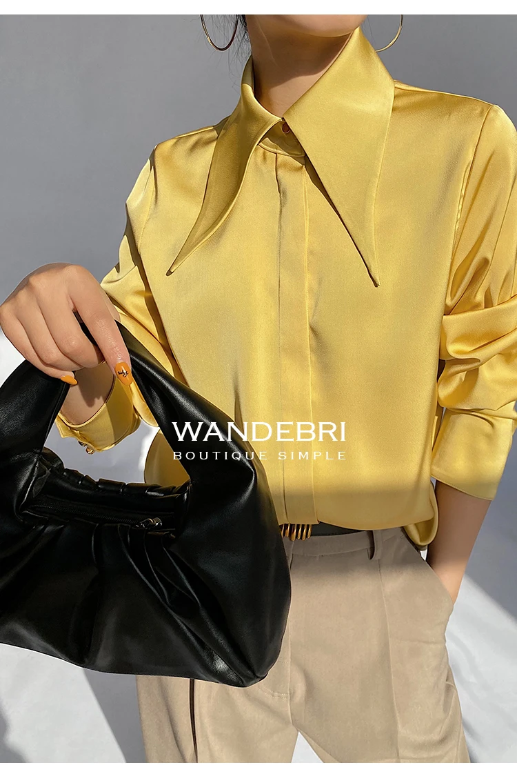 Fashion Vintage Satin Silk Shirt Women Elegant Turn Down Collar Women Blouse White Long Sleeve Ladies Shirts Tops Blusas 16946