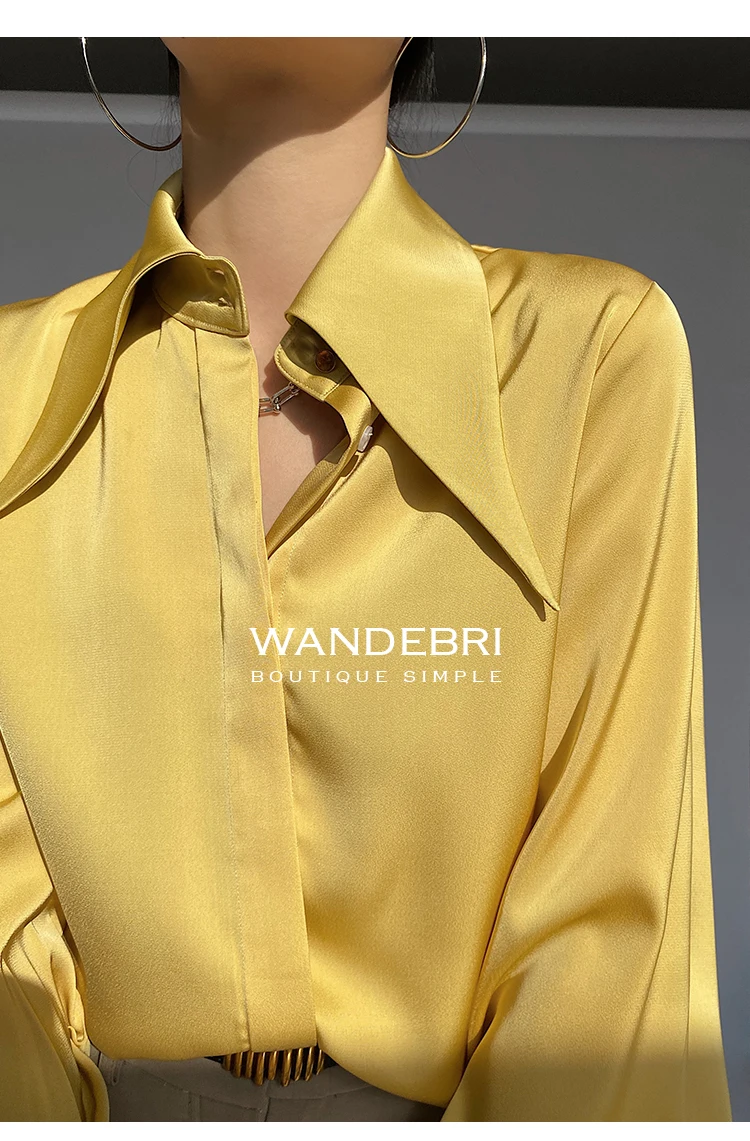 Fashion Vintage Satin Silk Shirt Women Elegant Turn Down Collar Women Blouse White Long Sleeve Ladies Shirts Tops Blusas 16946