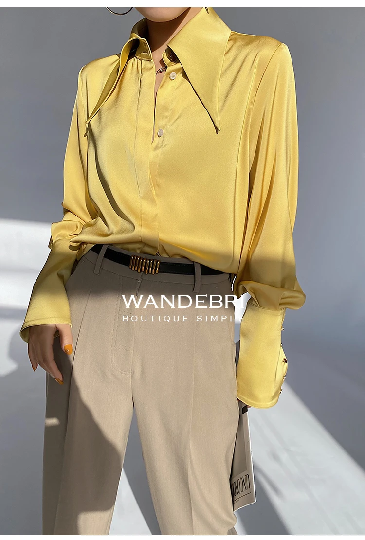 Fashion Vintage Satin Silk Shirt Women Elegant Turn Down Collar Women Blouse White Long Sleeve Ladies Shirts Tops Blusas 16946