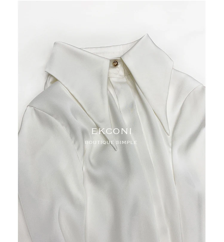 Fashion Vintage Satin Silk Shirt Women Elegant Turn Down Collar Women Blouse White Long Sleeve Ladies Shirts Tops Blusas 16946