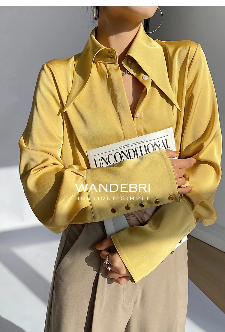 Fashion Vintage Satin Silk Shirt Women Elegant Turn Down Collar Women Blouse White Long Sleeve Ladies Shirts Tops Blusas 16946