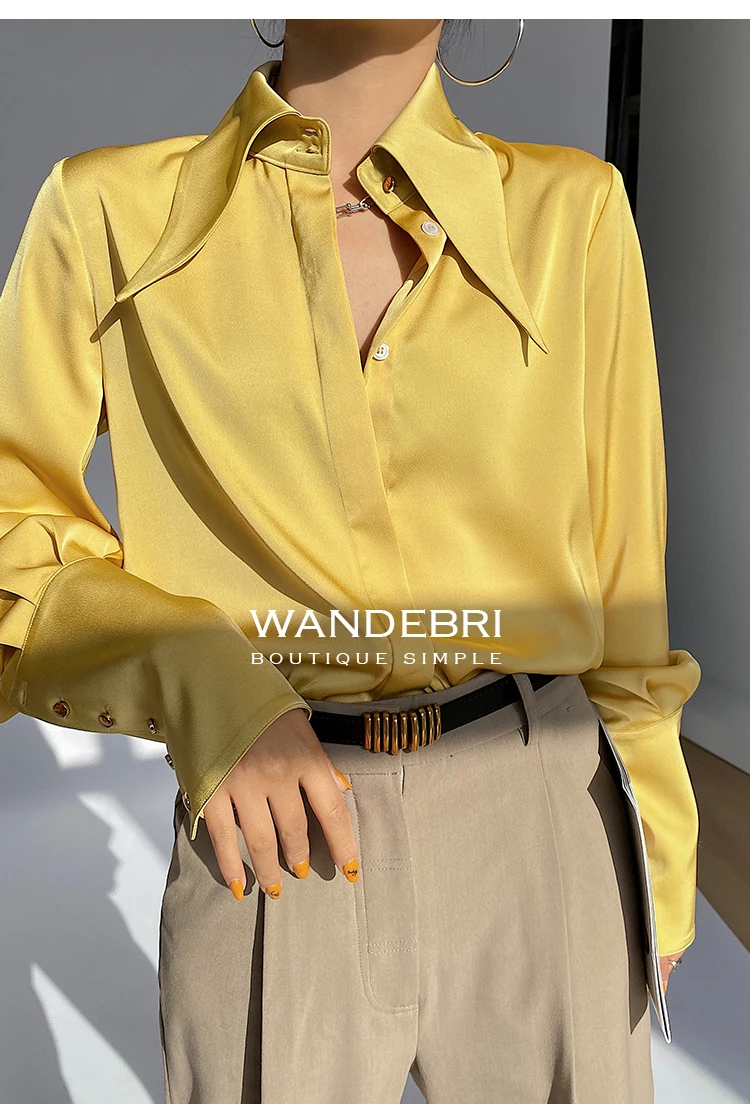 Fashion Vintage Satin Silk Shirt Women Elegant Turn Down Collar Women Blouse White Long Sleeve Ladies Shirts Tops Blusas 16946