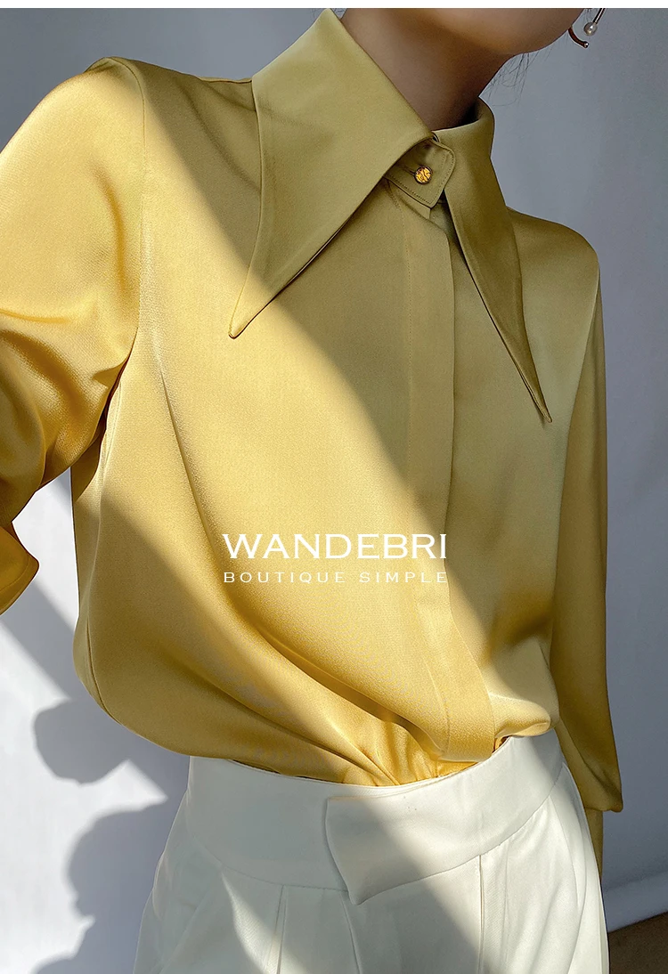 Fashion Vintage Satin Silk Shirt Women Elegant Turn Down Collar Women Blouse White Long Sleeve Ladies Shirts Tops Blusas 16946