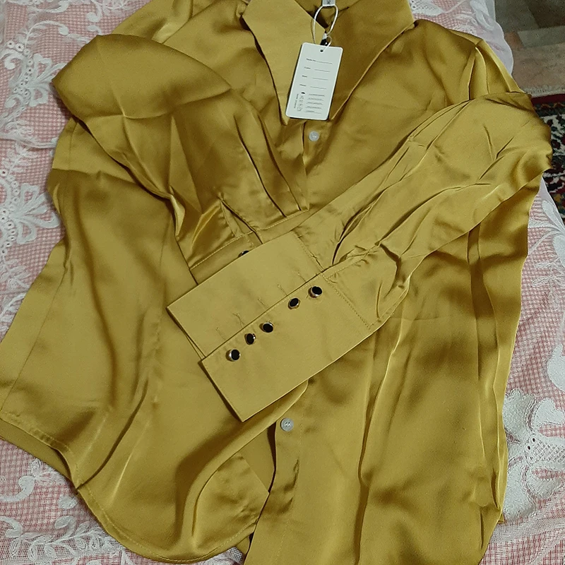 Fashion Vintage Satin Silk Shirt Women Elegant Turn Down Collar Women Blouse White Long Sleeve Ladies Shirts Tops Blusas 16946