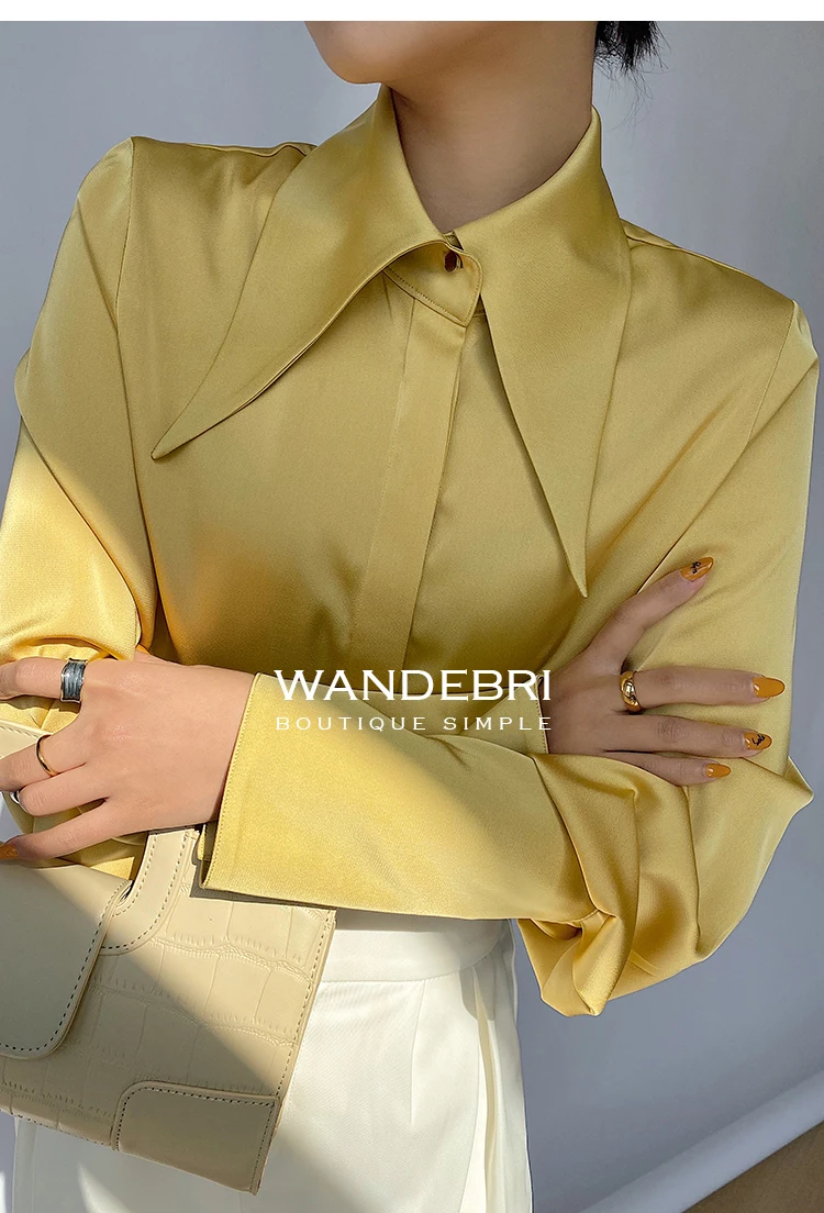 Fashion Vintage Satin Silk Shirt Women Elegant Turn Down Collar Women Blouse White Long Sleeve Ladies Shirts Tops Blusas 16946