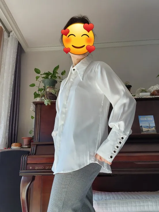 Fashion Vintage Satin Silk Shirt Women Elegant Turn Down Collar Women Blouse White Long Sleeve Ladies Shirts Tops Blusas 16946