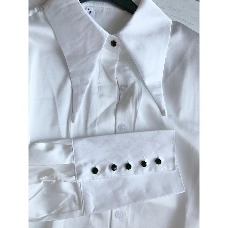 Fashion Vintage Satin Silk Shirt Women Elegant Turn Down Collar Women Blouse White Long Sleeve Ladies Shirts Tops Blusas 16946